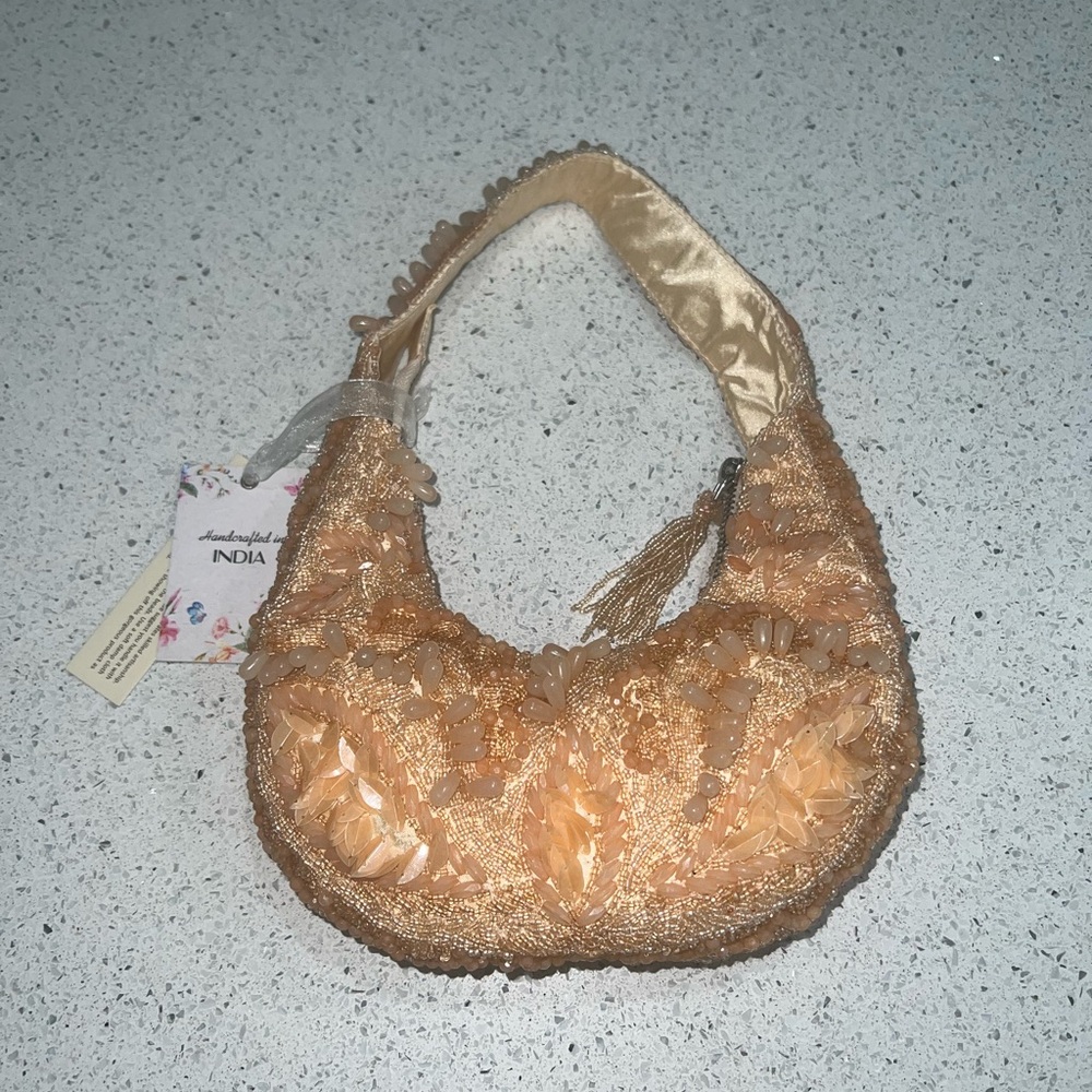 NWT Viral Handcrafted Beaded Peach Colored Bag